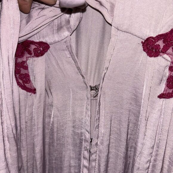 Free People L Perfect Morning One Piece Jumpsuit Pink Lace V Neck Long Sleeve - Picture 7 of 16